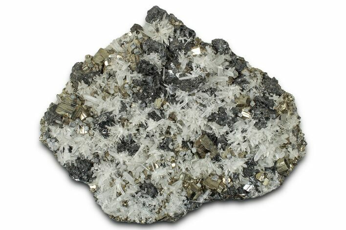 Shining Sphalerite & Pyrite Crystals on Needle-Like Quartz - Peru #347591